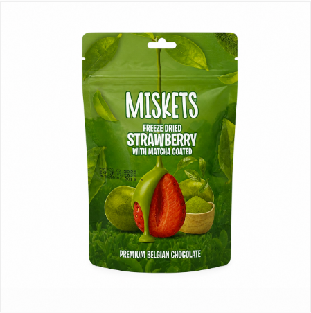 Frystorkade Jordgubbar Med Vit Choklad Och Matcha Smak 80g Miskets Turkiet