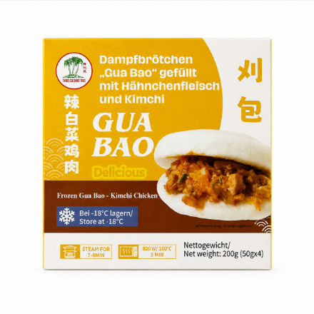 Ångande Bao Bröd/Gua Bao Fylld Med Kyckling Och Kimchi Fryst 200g TCT Kina