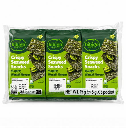 Krispig Sjögräs Rostad Wasabi (3stx5g) Bibigo Korean