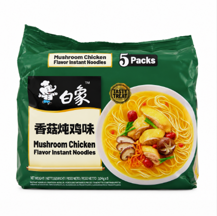 Instant Noodles Chicken & Shiitake Mushroom Flavor 104g x 5pcs/ Packs Bai Xiang China