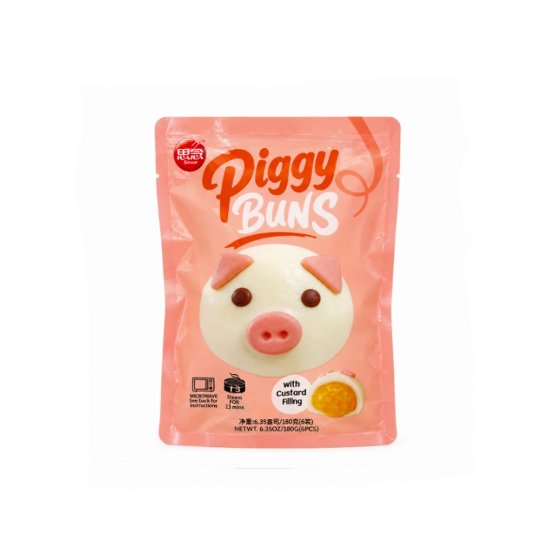 Steamed Bread Filling With Custard in Pig Shape Fryst 180g Synear China