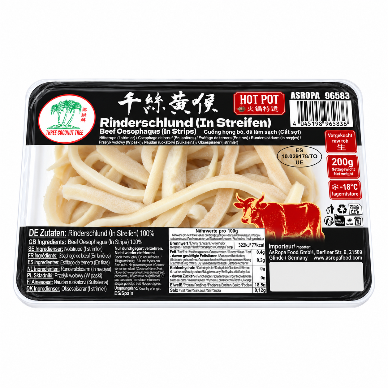 Nötkött Omasum Skiva Qian Si Huang Hou Fryst 200g TCT Spanien