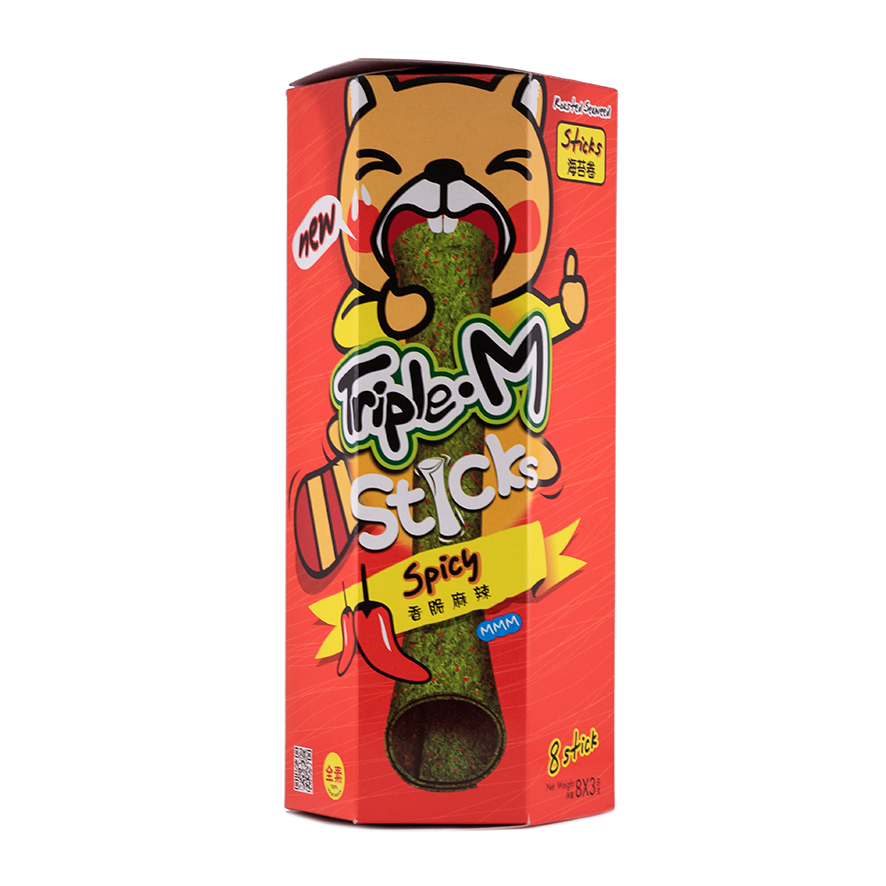 Roasted Seaweed Rolls Hot Chili Flavour 3gx9pcs/Pack Triple-M Thailand