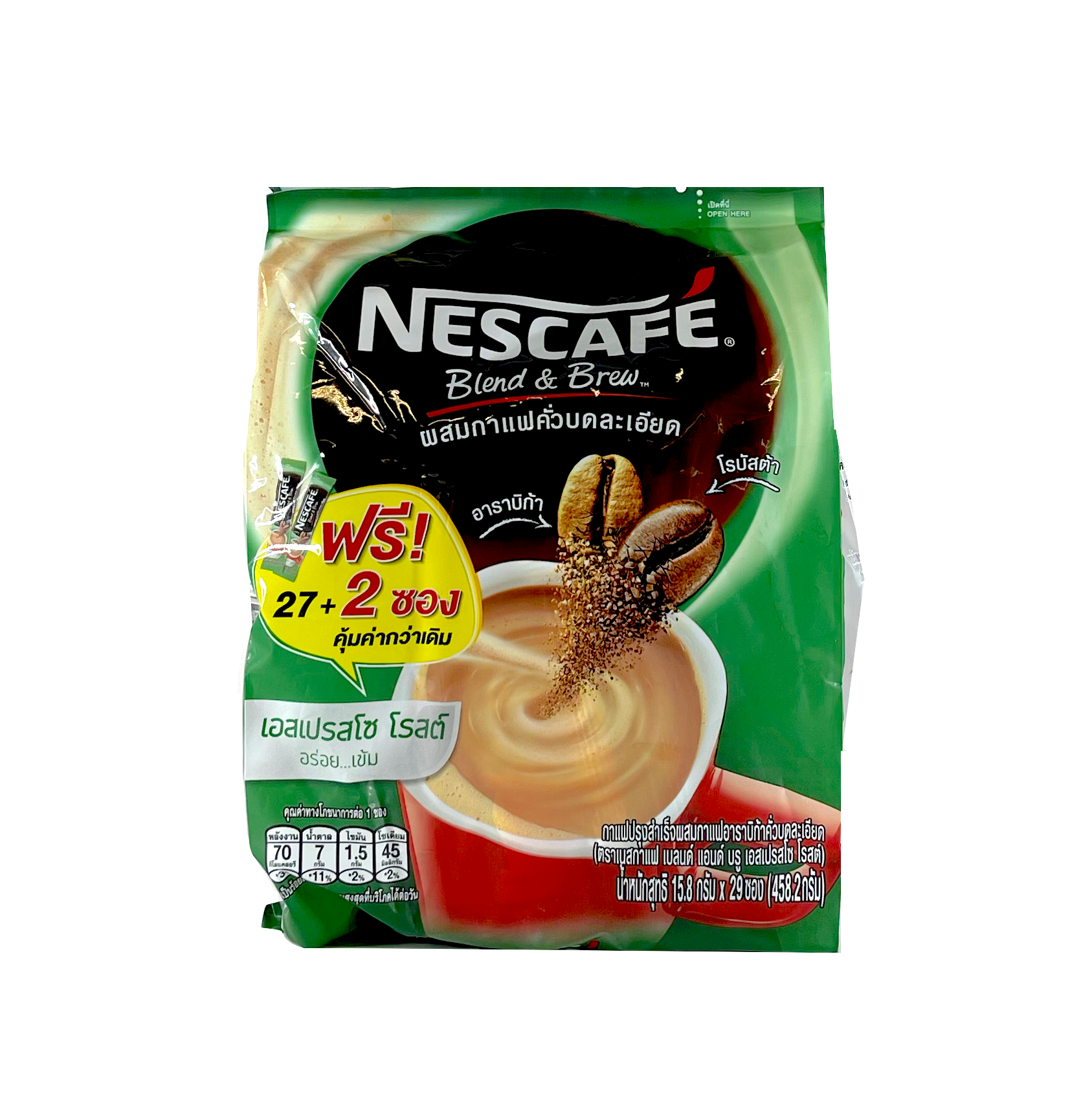 Snabbkaffe 3 In 1 Espresso Grön 15,8gx27st/påse Nescafé Thailand