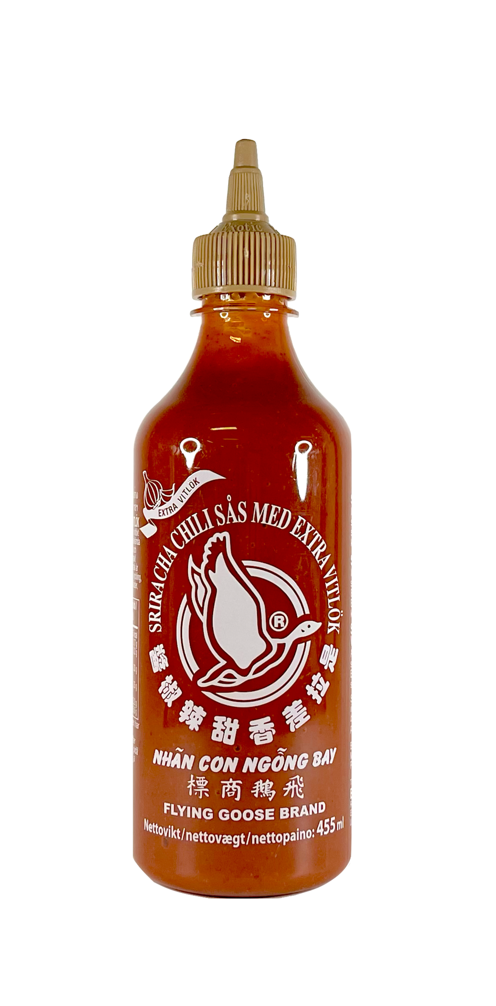Sriracha Chili Sås Med Extra Vitlök Smak 455ml Flying Goose Thailand
