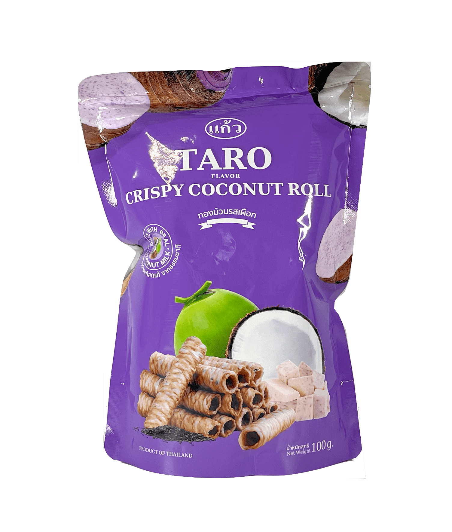 Krispiga rullar Med Taro Smak 100g Kaew Thailand