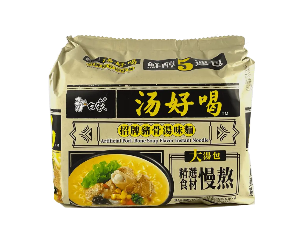 Instant Noodles With Pork Soup Broth 113gx5pcs / Pack Bai Xiang China