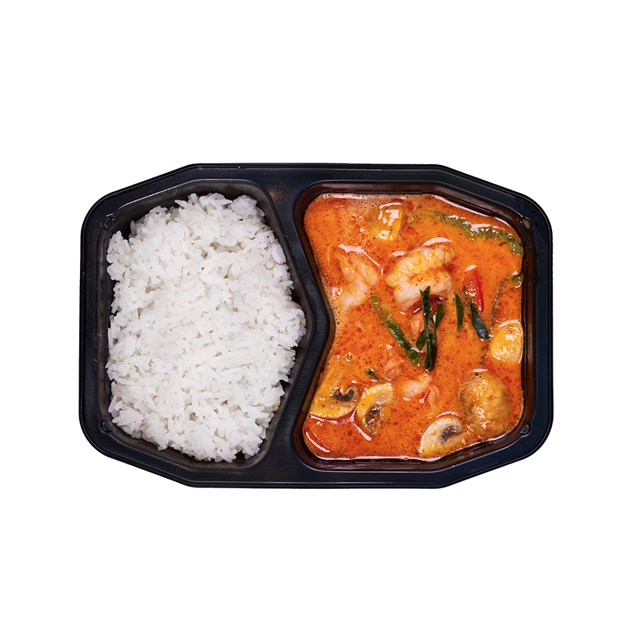 Shrimp with panaeng curry and coconut milk