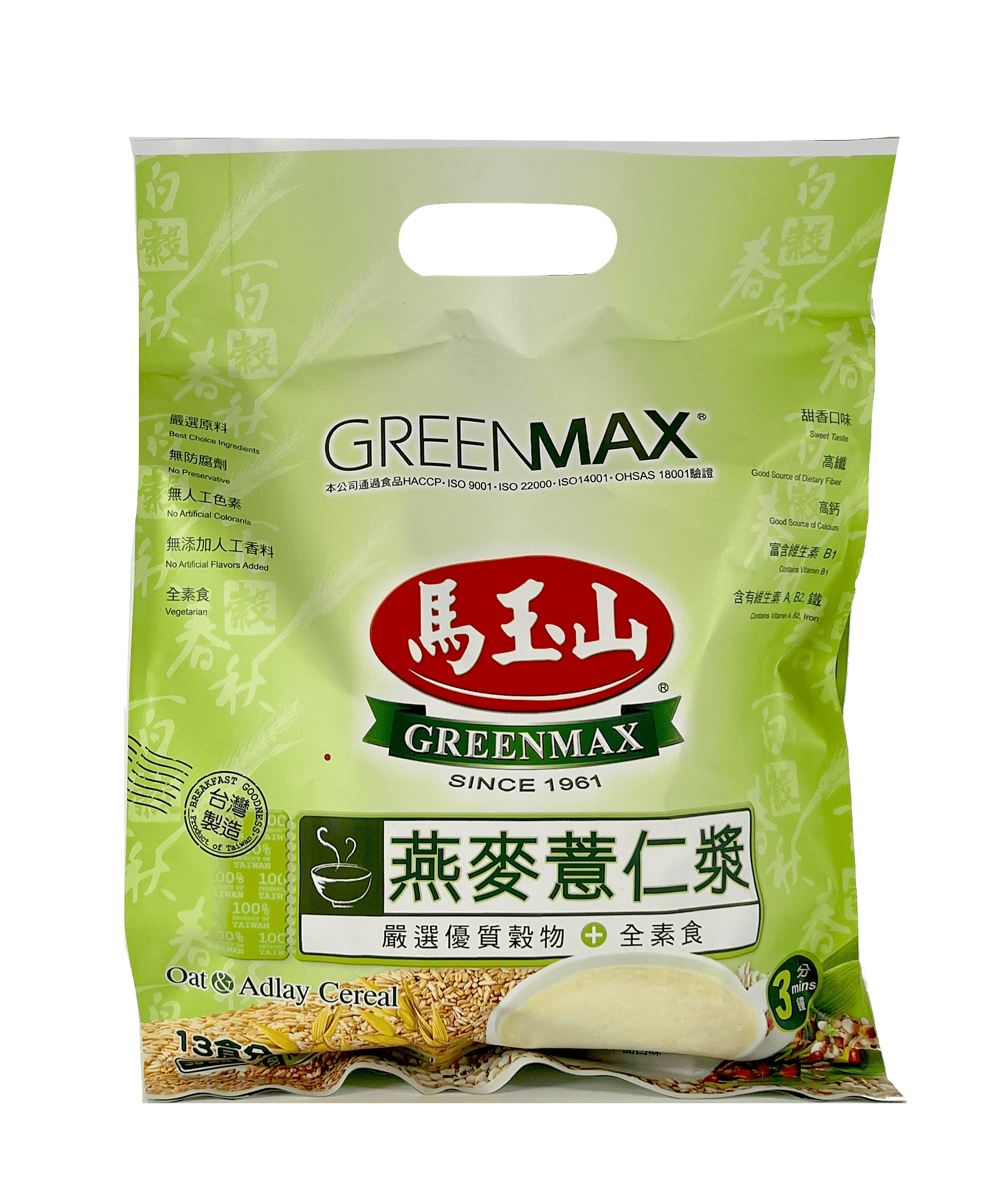 Oat / Jobs Tear Cereal Cereal Mix Vegan 30gx12påse/ pack Green Max Taiwan