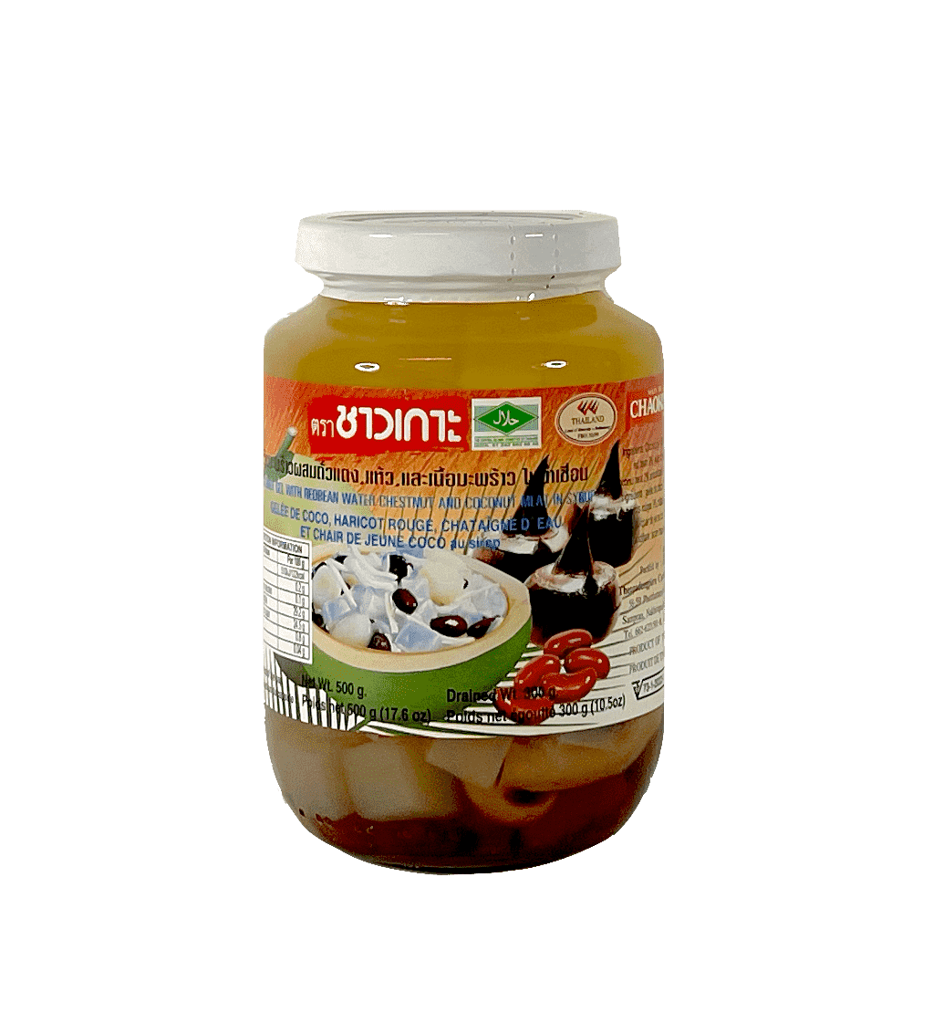 Coconut Gel With Red Beans And Water Chestnut In Syrup 500g Chaokoh Thailand