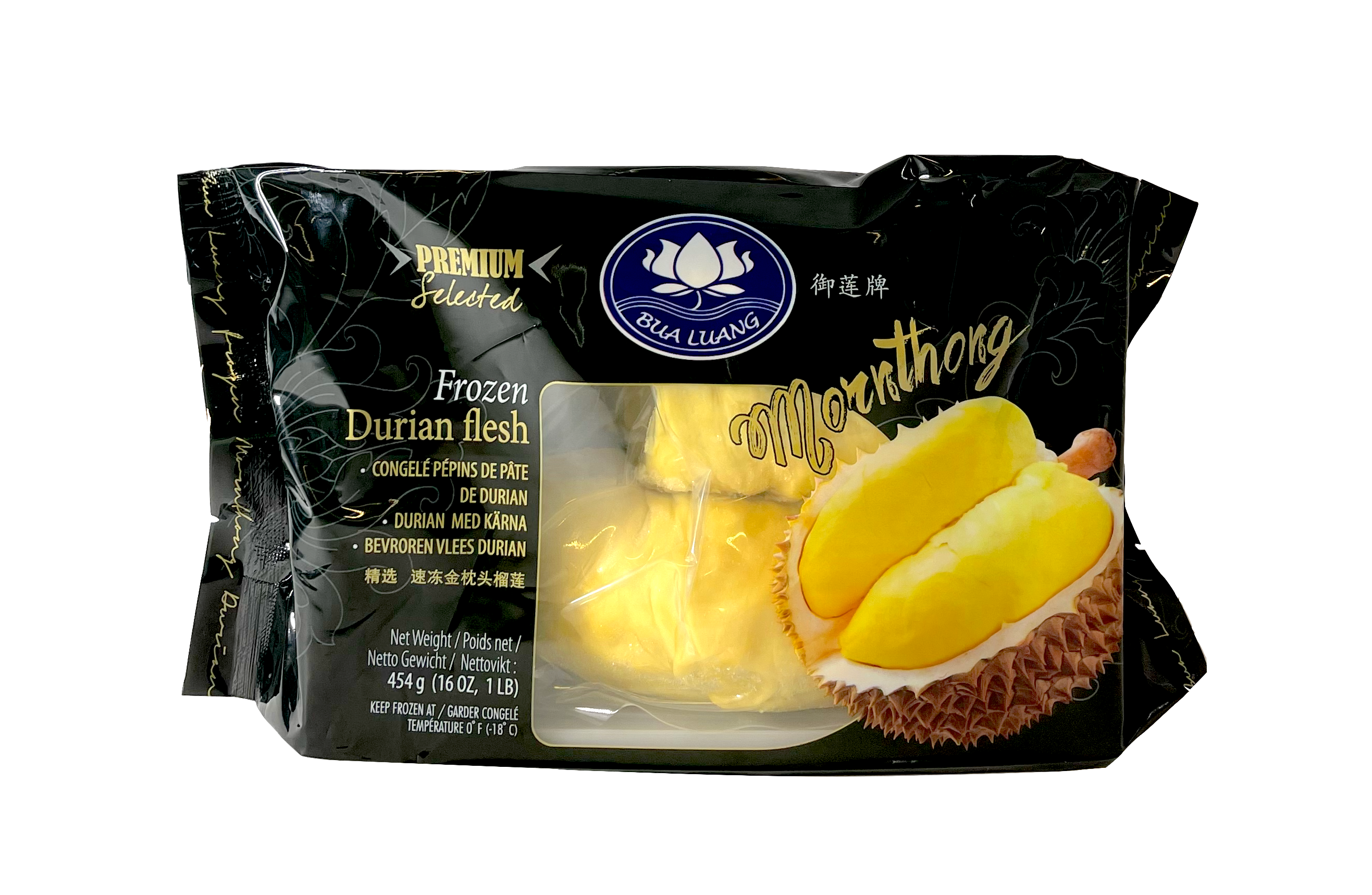 Durian Fruktkött Med Kärna Mornthong Premium Fryst 454g - Bua Luang Thailand
