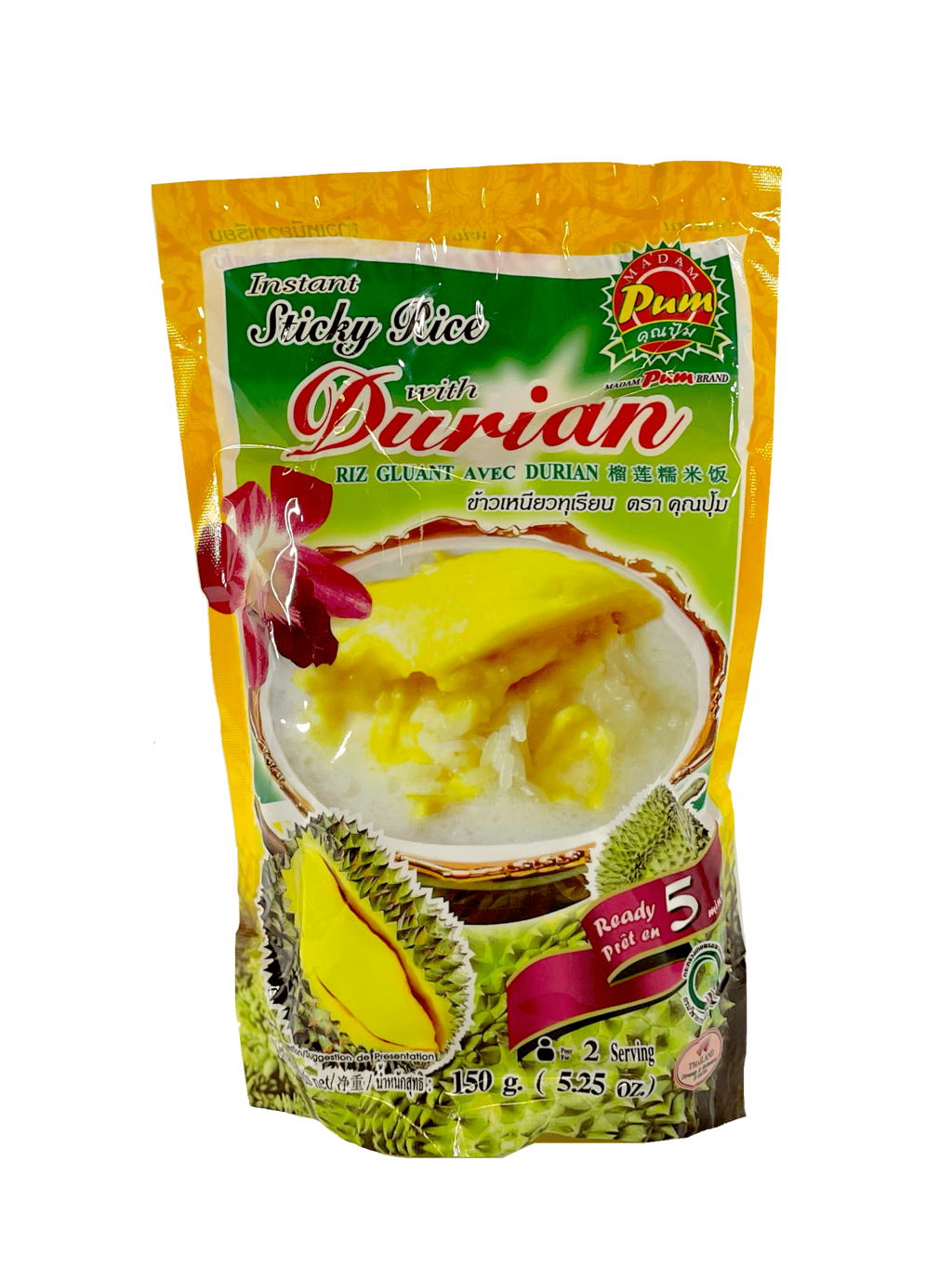 Snabb Klibbigt Ris Med Durian 150g Madam Pum Thailand